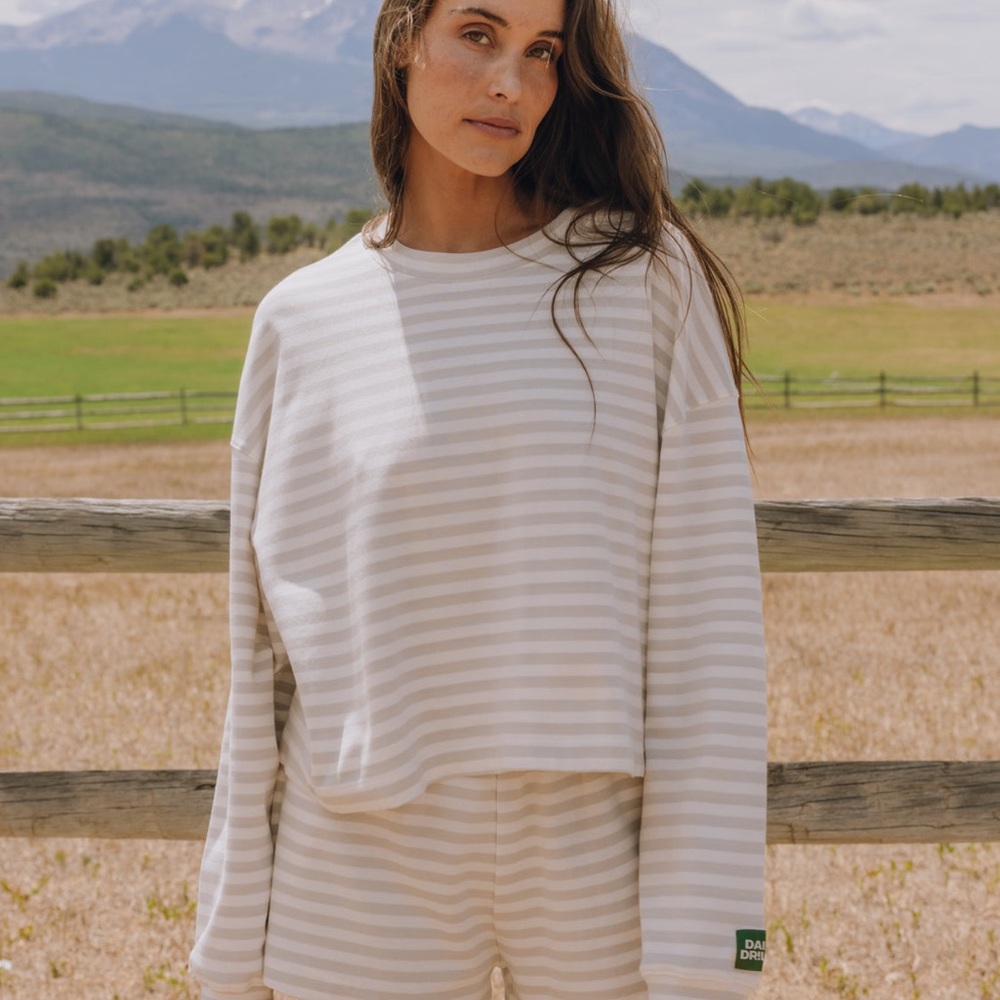 Daily Drills Cream and White Striped Sweatshirt